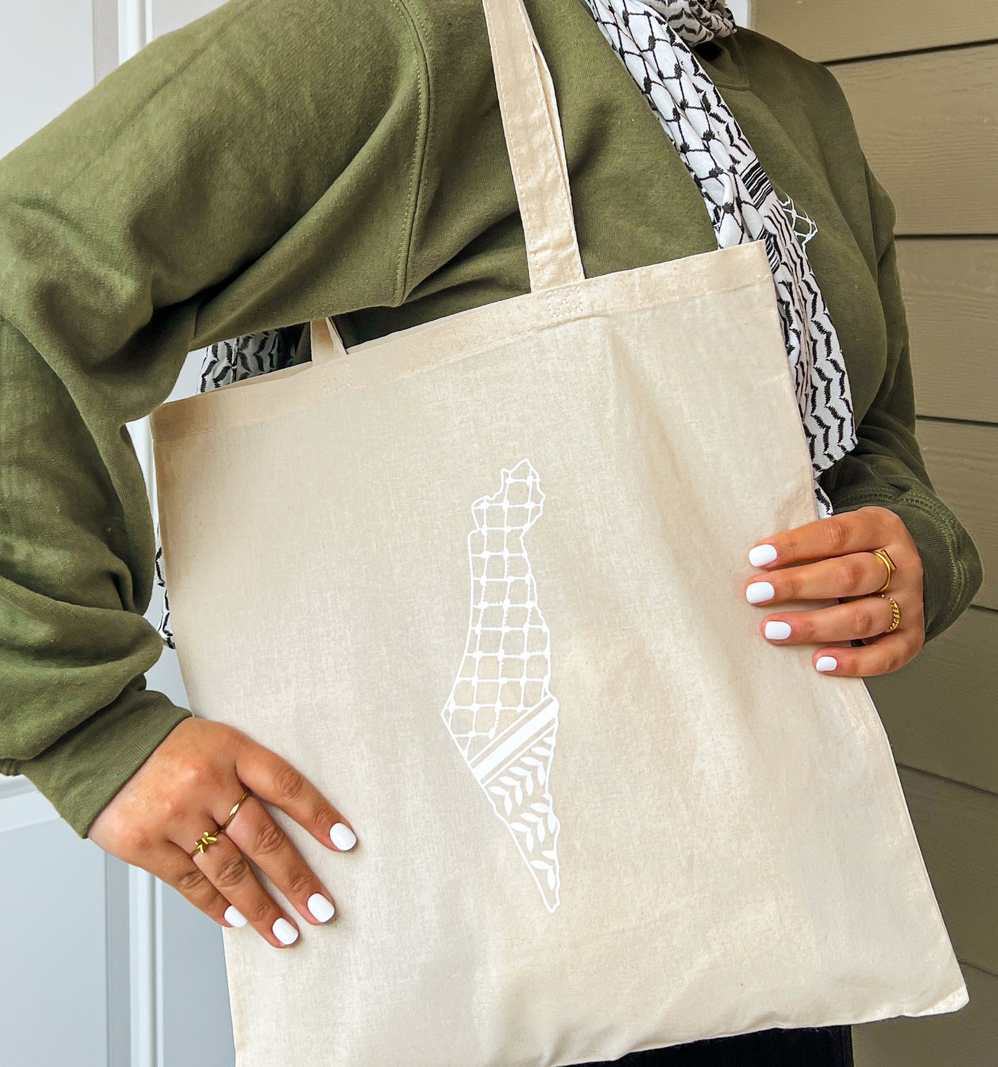 Palestine Map Black Kuffiyeh Tote Bag