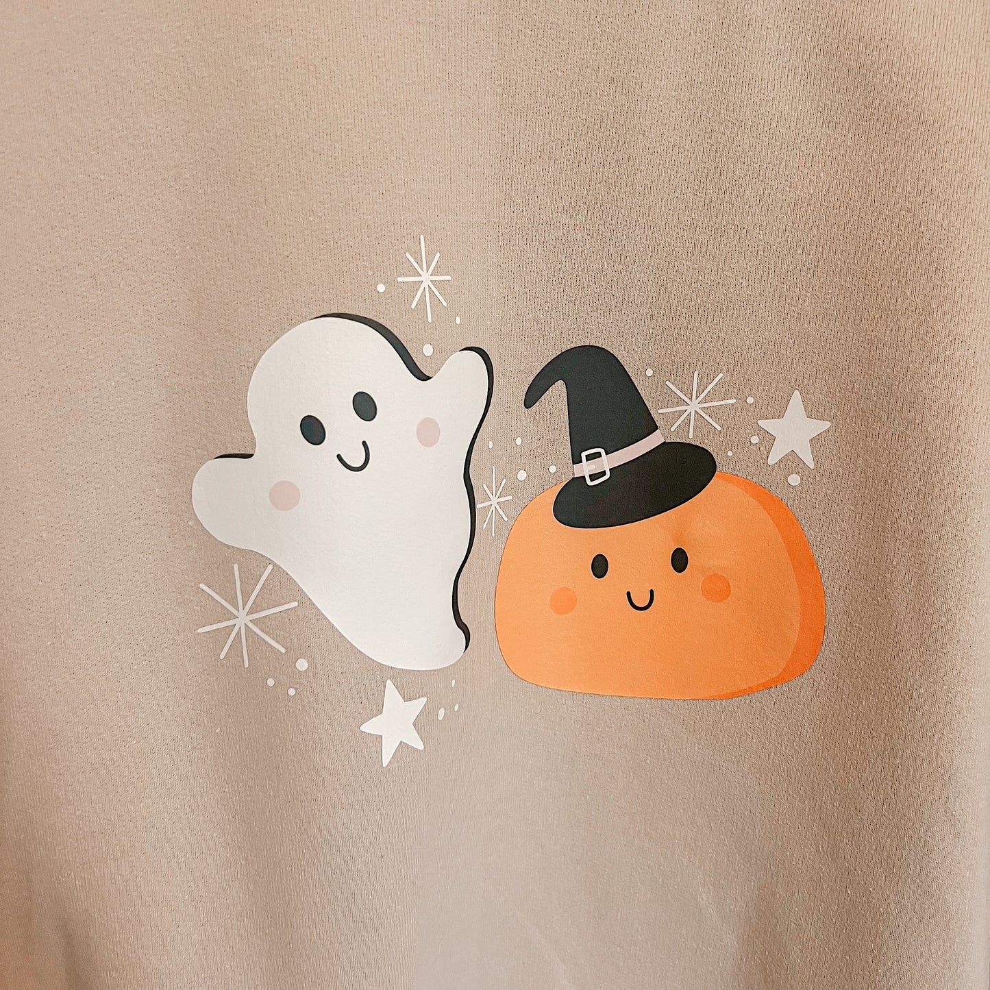 Ghostie and Pumpkin Beige Crewneck