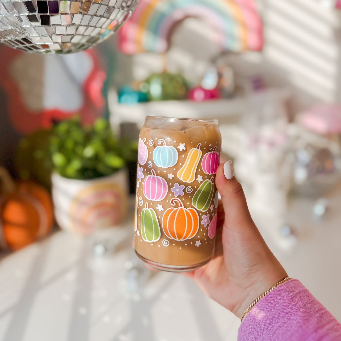 Colorful Pumpkin Patch Glass Cup