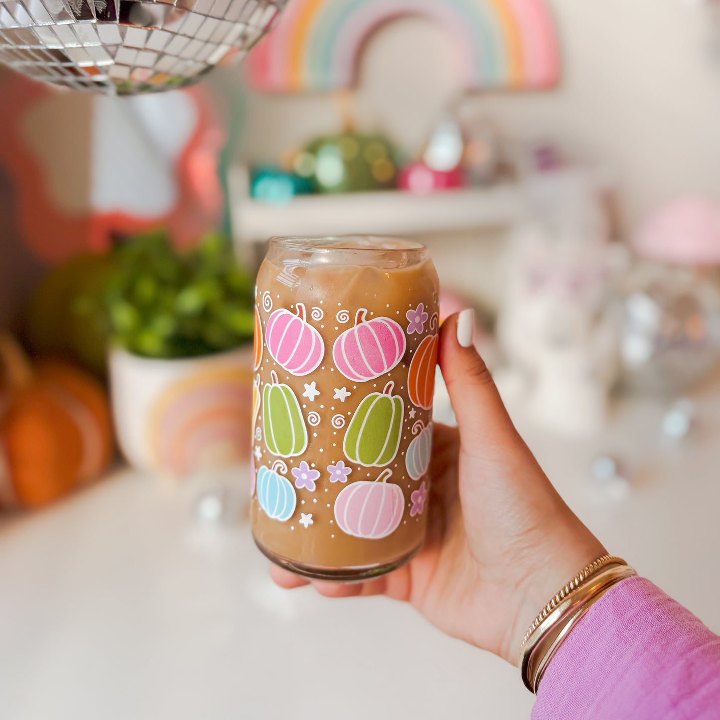 Colorful Pumpkin Patch Glass Cup