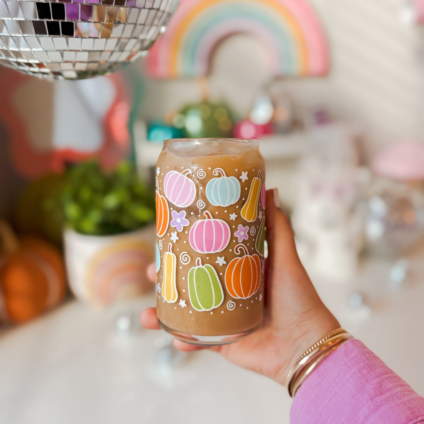 Colorful Pumpkin Patch Glass Cup