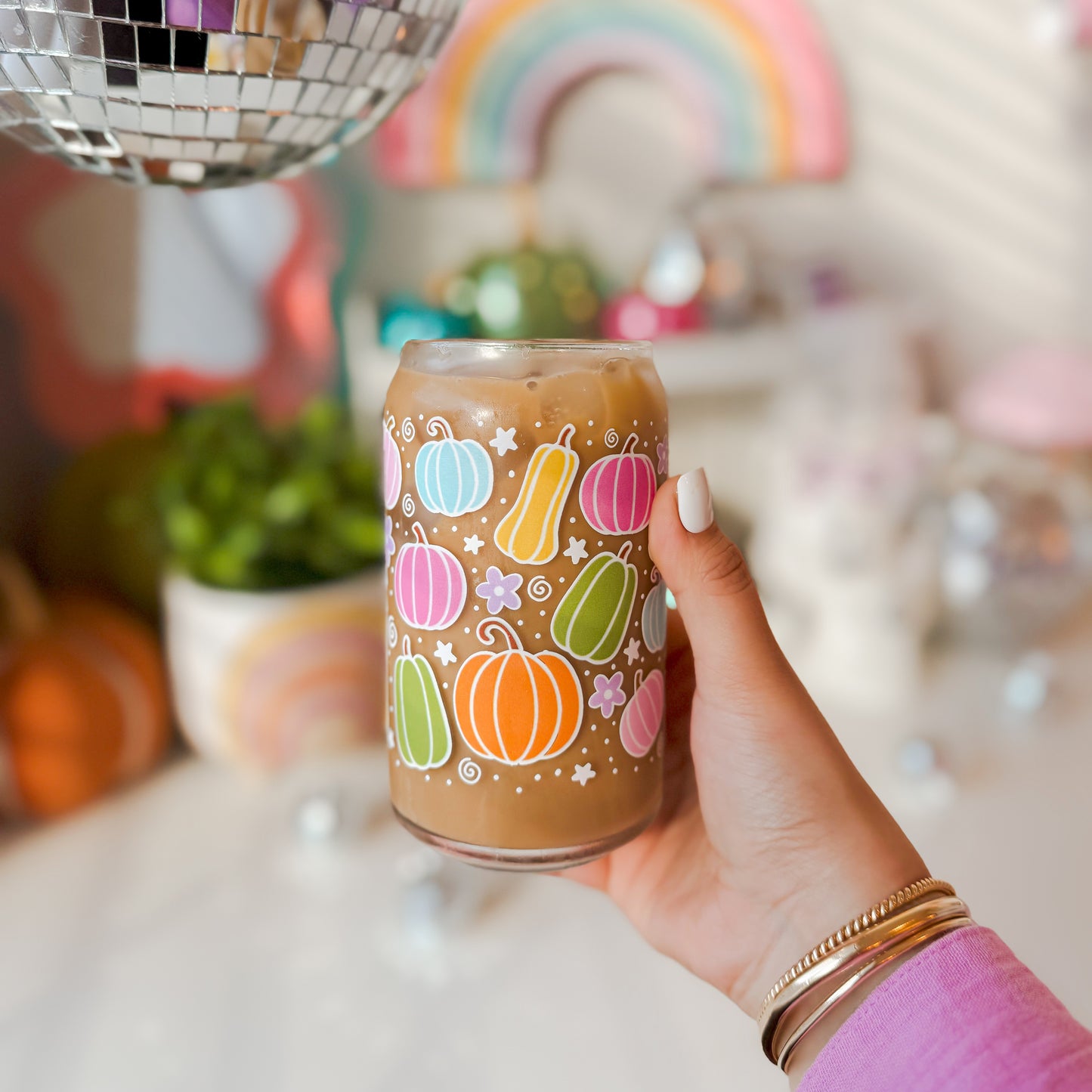 Colorful Pumpkin Patch Glass Cup