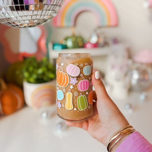 Colorful Pumpkin Patch Glass Cup