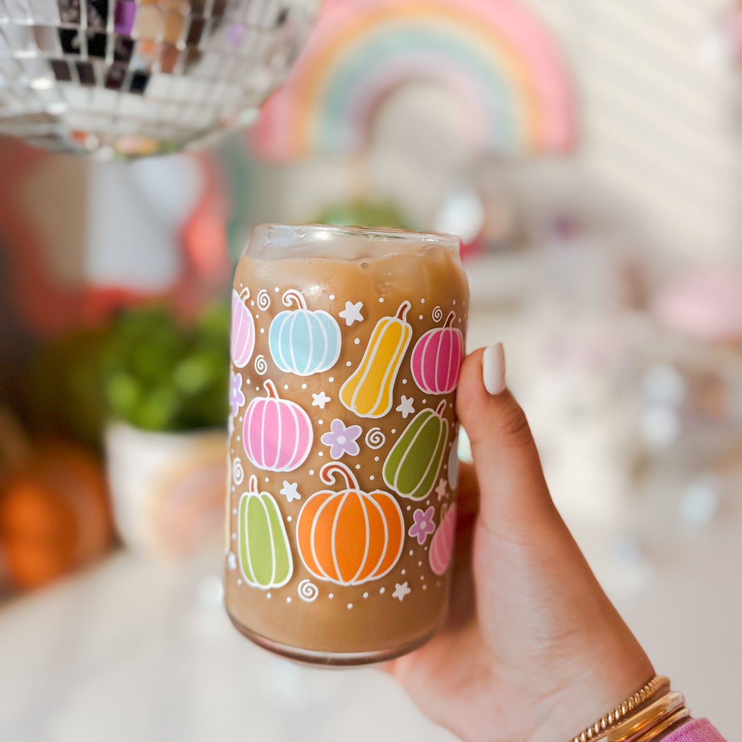 Colorful Pumpkin Patch Glass Cup