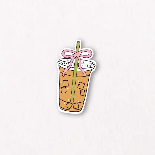 Cutie Pink Bow Iced Coffee Sticker