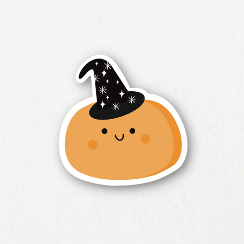 Cutie Orange Pumpkin Witch Sticker