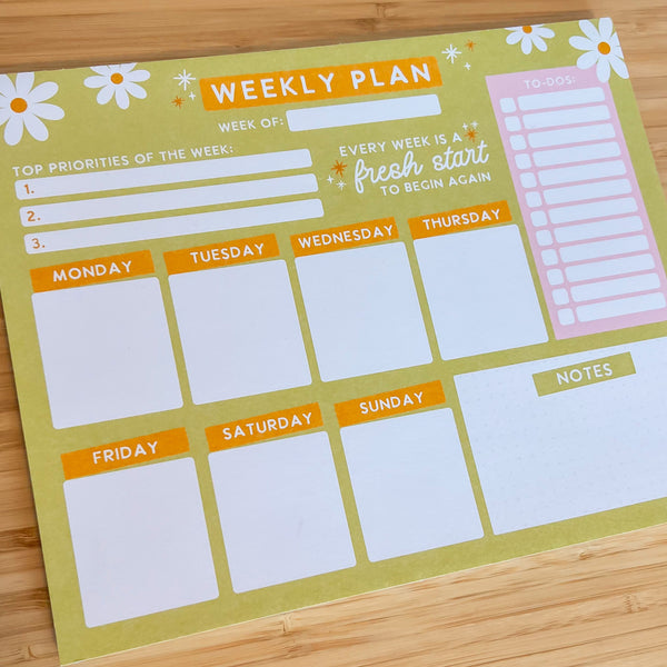 Green Daisy Weekly Plan Notepad – Meryum Designs