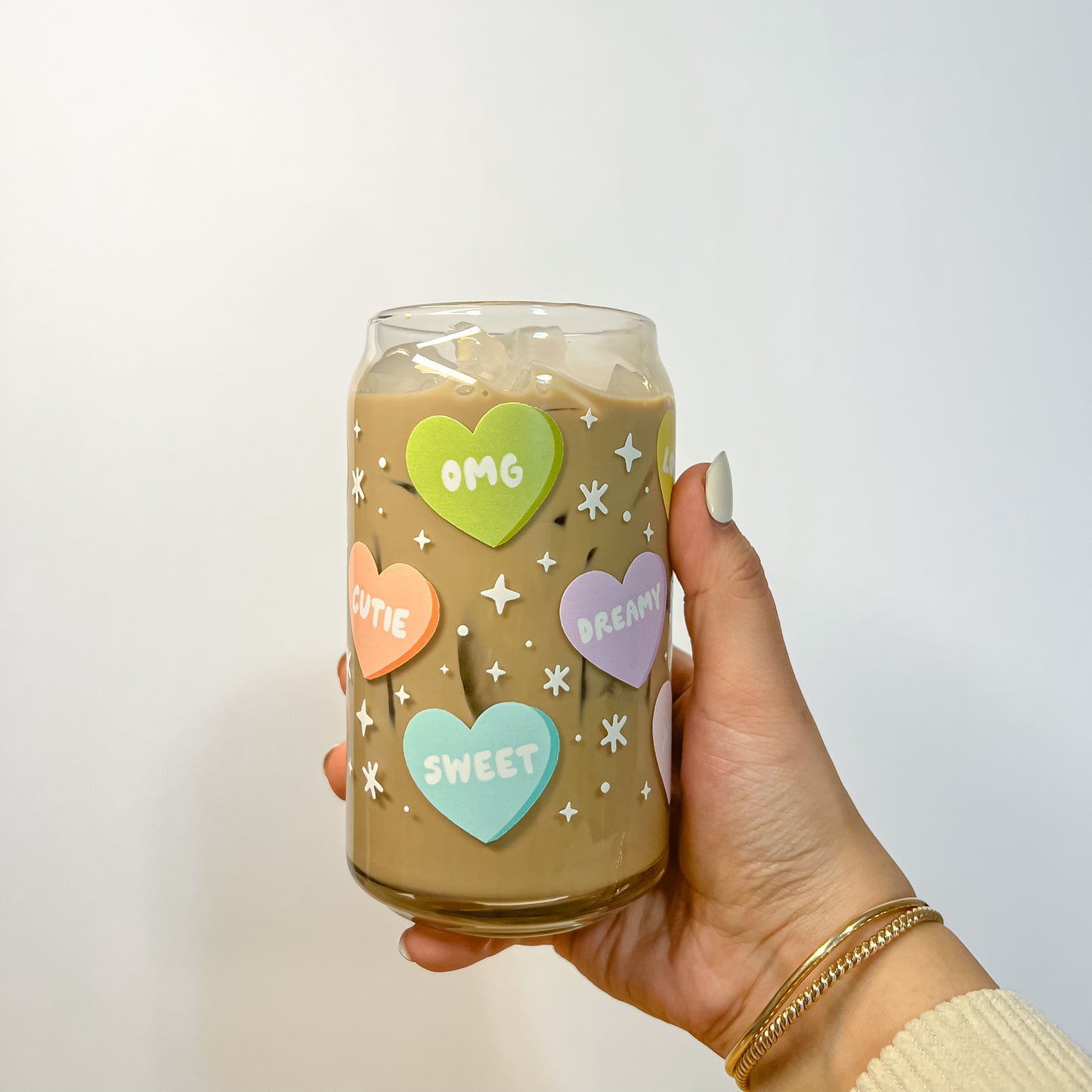 Pastel Candy Hearts Coffee Glass Cup
