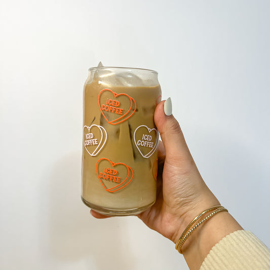 Iced Coffee Candy Hearts Glass Cup